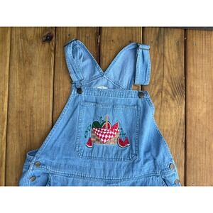 Vintage Mandal Bay Denim Summer Watermelon Capris Overalls Bibs 90s Y2K Large